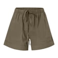 thumbnail image 4 of Womens Plus Size Shorts Casual Drawstring A Line Shorts Lightweight Spring Summer Linen Blend Pants Comfy Baech Trousers Brown 5XL, 4 of 6