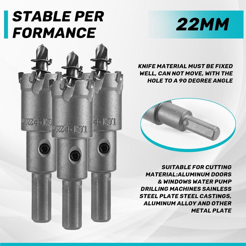 6PCS  Carbide Hole Saw Stainless Steel/Metal Hole Opener Expandable Drill Bit Set 22mm