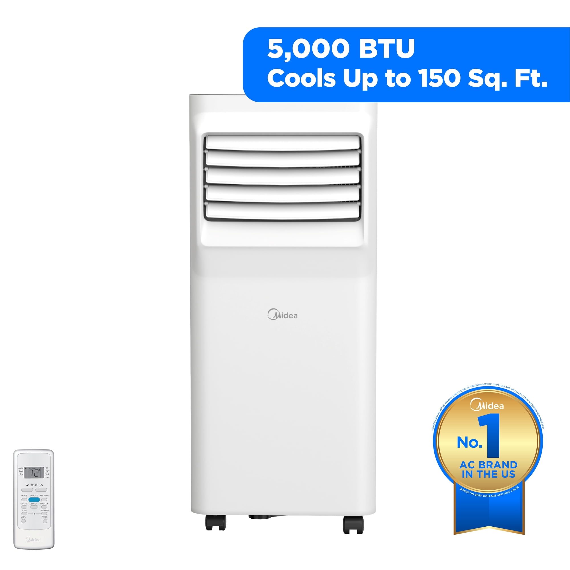 Midea 5,000 BTU Portable Air Conditioner with Remote, Up to 150 Sq ft, White