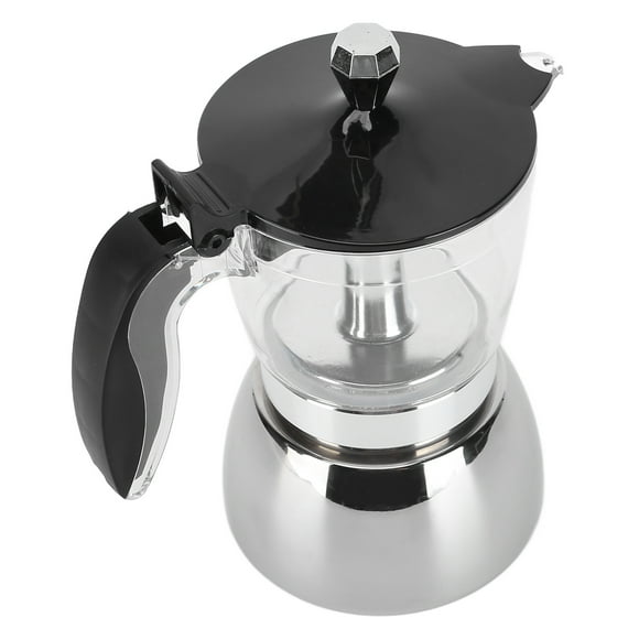 Luxurious Stainless Steel Moka Pot, Stovetop Espresso Maker for Flavored Strong Coffee, Italian Cafetera suitable for all types of hobs,Dishwasher Safe,6 Espresso Cup,300 ml