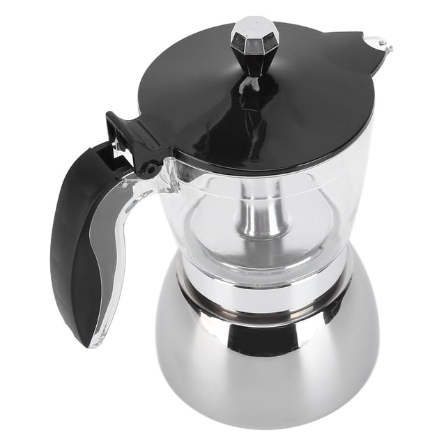 Luxurious Stainless Steel Moka Pot, Stovetop Espresso Maker for Flavored Strong Coffee, Italian Cafetera suitable for all types of hobs,Dishwasher Safe,6 Espresso Cup,300 ml