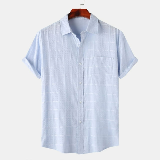 Shirts for Men, Men Casual Solid Turndown Short Sleeve Button Closure Shirt Hawaii Blouse
