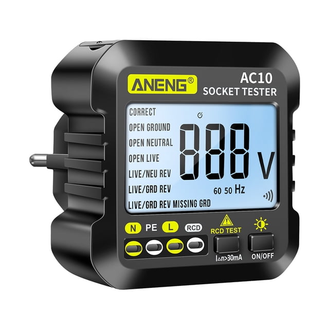 ANENG 90-250V pantalla LED probador de toma de corriente Digital voltímetro Detector de verificación de polaridad portátil dispositivo de Medidores de medidas dimensionales Enchufe de la UE Speravity TO008384-02B