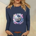 thumbnail image 1 of Styesk Chemises à Manches Longues pour Femmes Nouvel An T-shirt Décontracté Imprimé Col Rond Manches Longues, 1 of 4