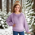 thumbnail image 5 of Ecqkame Girls Sherpa Crewneck Sweatshirts Double Sided Velvet Long Sleeve Cute Pullover Tops Oversized Lightweight Fleece Sweatshirt 5-15 Years Purple 13 Year, 5 of 9