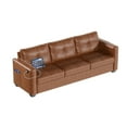 thumbnail image 3 of AODAILIHB 88" W Linen Fabric 3-Seat Sofa Set with Ottoman, Love-seat Couch with 2 USB Charging Ports and Stowage Pocket, Upholstered Arm Sofa For Living Room, Office, Brown, 3 of 7