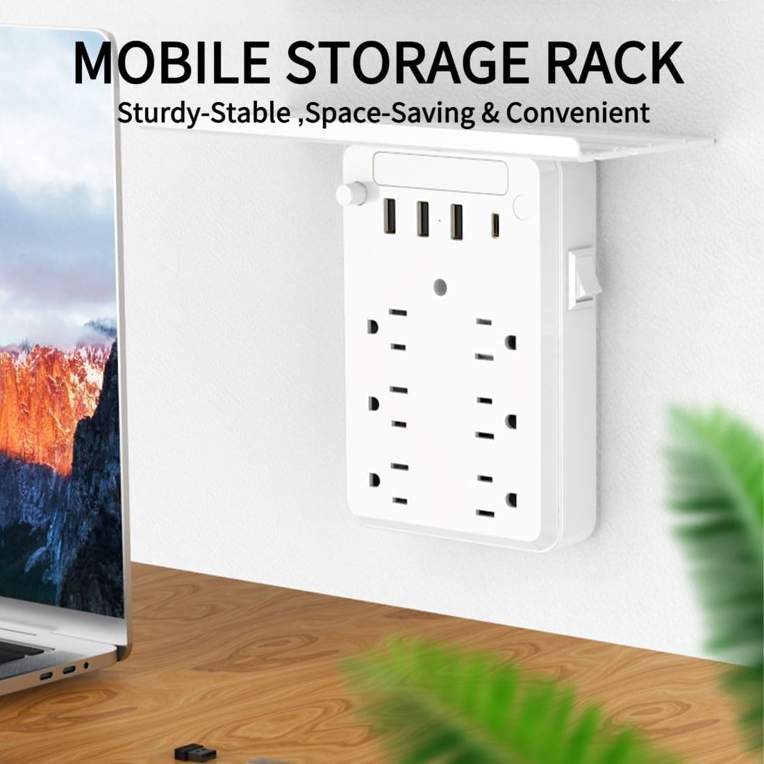 Wall Outlet Extender with Shelf Night Light, 2025 New Multi-Plug Outlet Splitter with Detachable Mobile Storage Rack with USB Ports