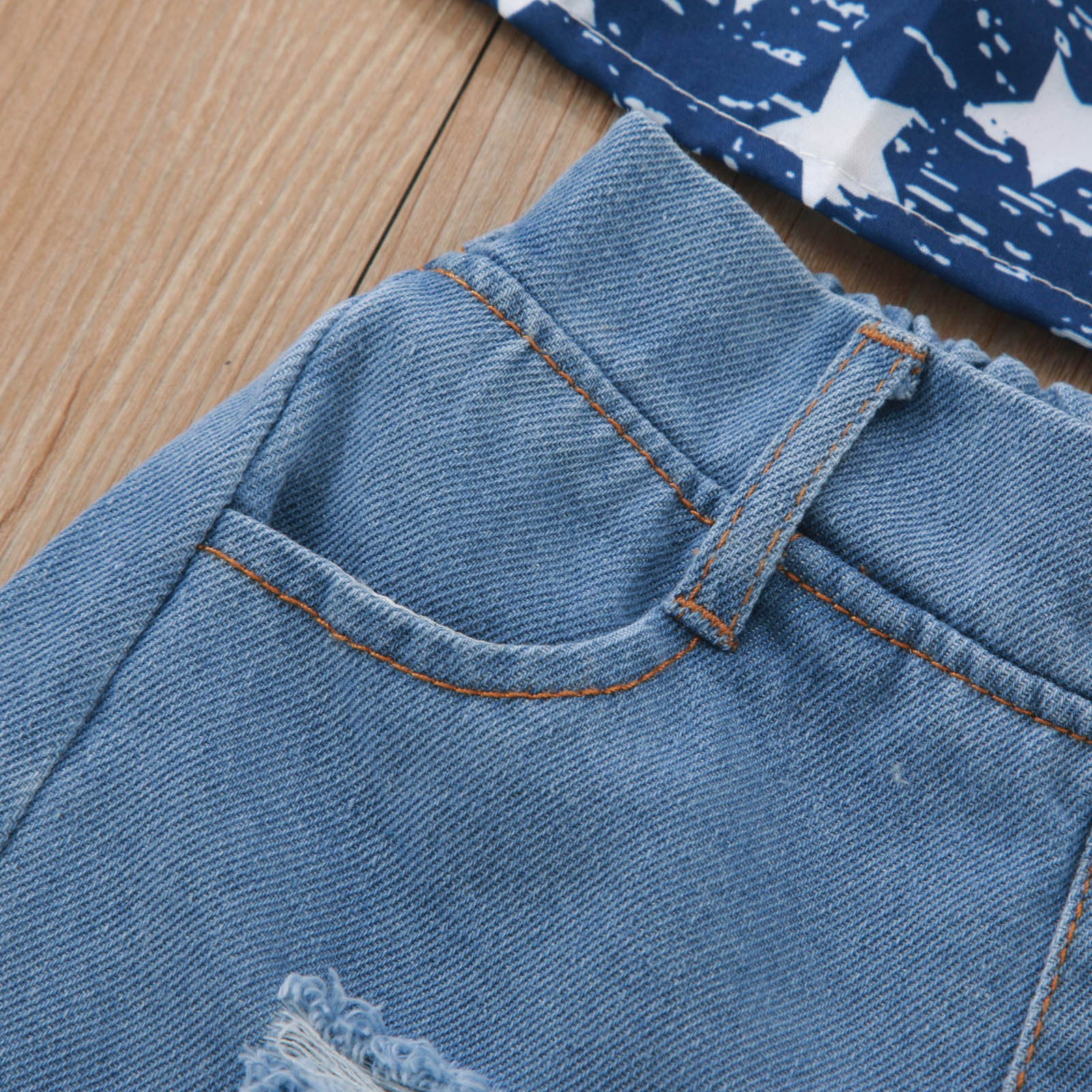 Utlike Girls Outfit Denim Shorts Sets Summer Independence Day Short Sleeve Top Shorts Headbands 3Pcs 4Th Of July Outfits Clothing Set Size 12 Months-18 Months