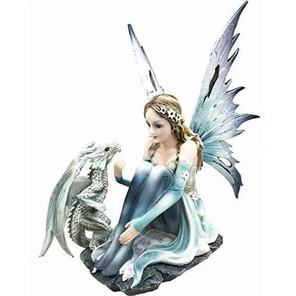 Gifts & Decors 7.125" Glacier Fairy Flurry Dragon Garden Statue, High Quality