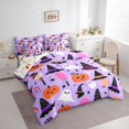thumbnail image 2 of Feelyou Kawaii Ghost Witch Hat Full Size Bedding Sets, Cartoon Pumpkin Balloon Full Size Bed in a Bag, Purple, Halloween Reversible, 7pcs, 2 of 7
