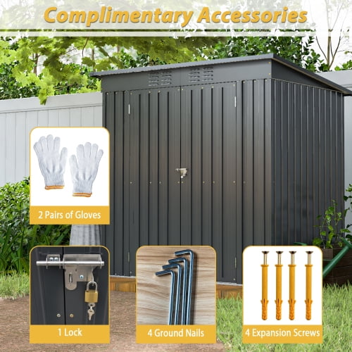 Enyopro 6x4 ft Outdoor Metal Storage Shed, Galvanized Steel Tool Shed with Reinforced Floor & Lockable Door for Backyard, Lawn, Patio, Black
