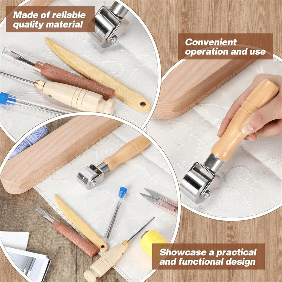 ClapperSewing Tool Set Tailor ClapperSeam Roller StilettoSeam Rippers for Flattening Fabrics and Point Pressing