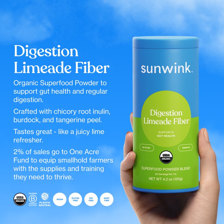 Sunwink Organic Superfood Powder for Digestion Limeade Fiber 4.2