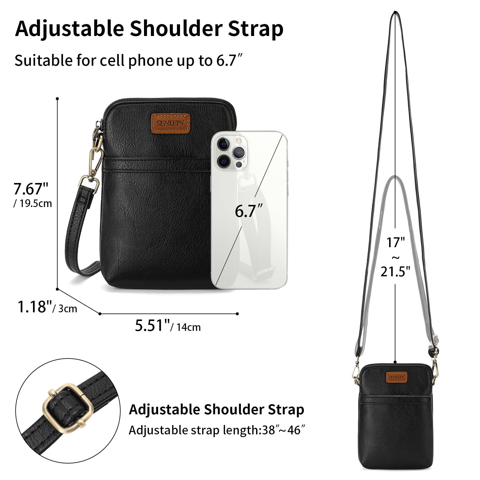 SENDEFN Vegan Leather Small Crossbody Bags for Women Designer Cell Phone Bag Purses Adjustable Strap