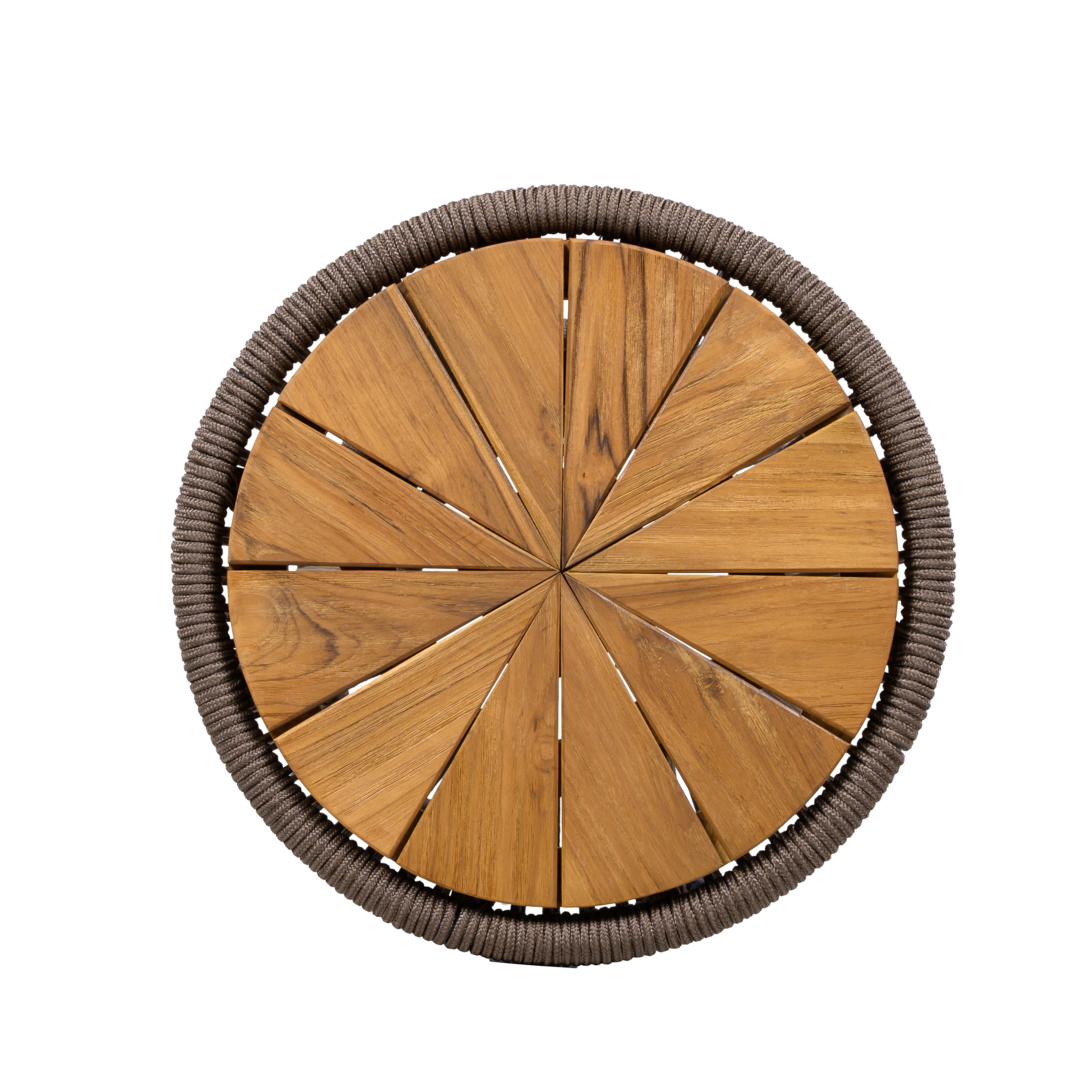Side Table, Outdoor Dark Grey Rope and Acacia Wood Hourglass Design Table for Patio Deck, Teak