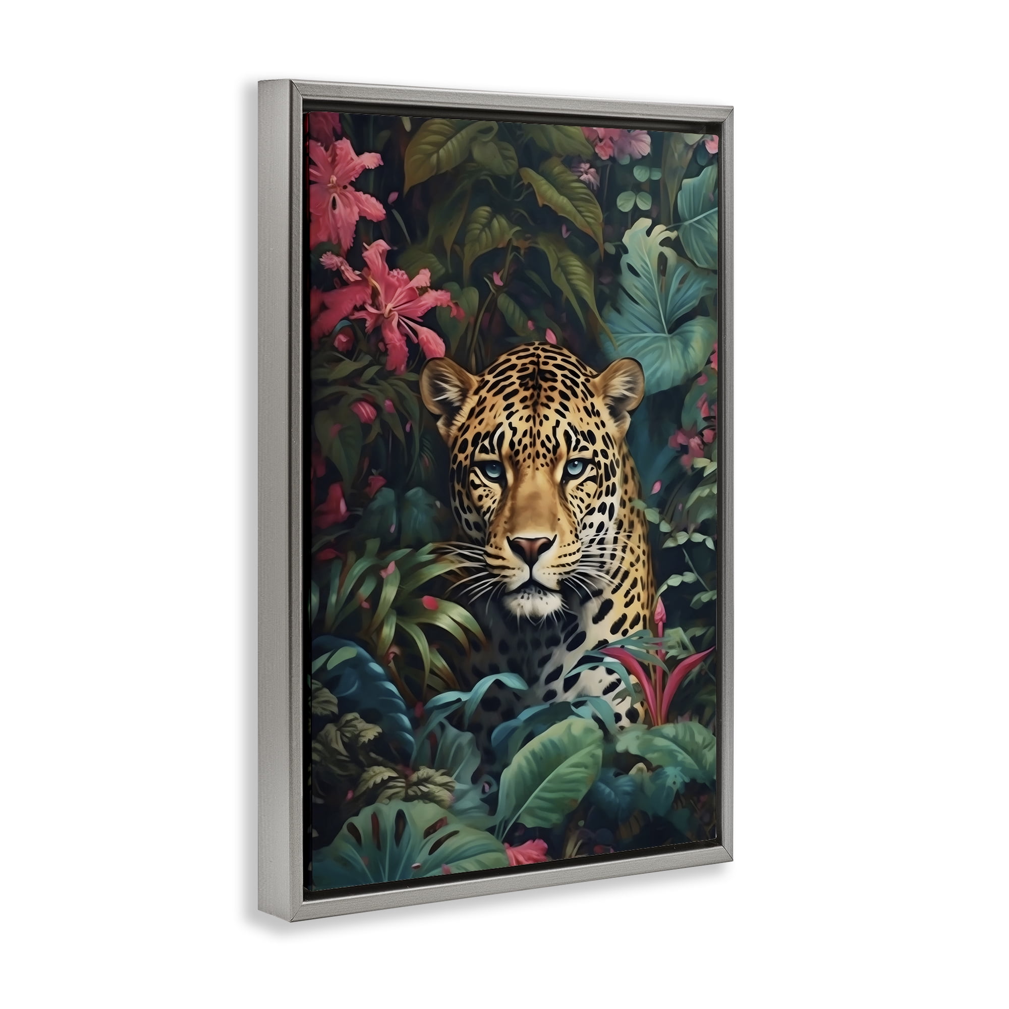 Stupell Industries Jaguar with Silent Emerald Gaze Gray Framed Floater Canvas Wall Art, design by Creative Studio