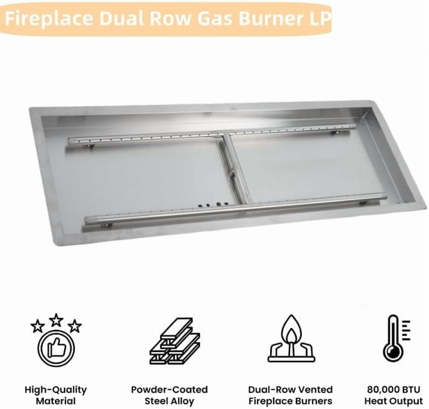 ChaoLink 30x10 Inch Stainless Steel Drop-In Square Fire Pit Burner Kit for DIY Propane & Natural Gas Fire Pits