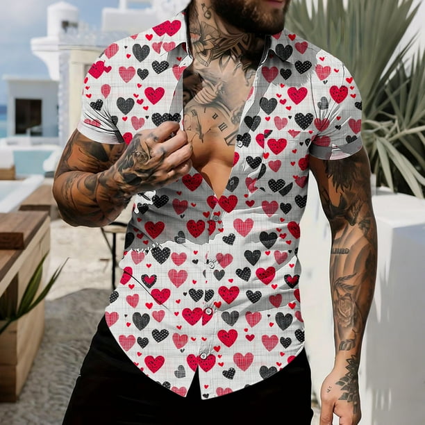 Ceisia Men Casual Fashion Turndown Collar Stripe Printing Gift Short Sleeve Button Shirt