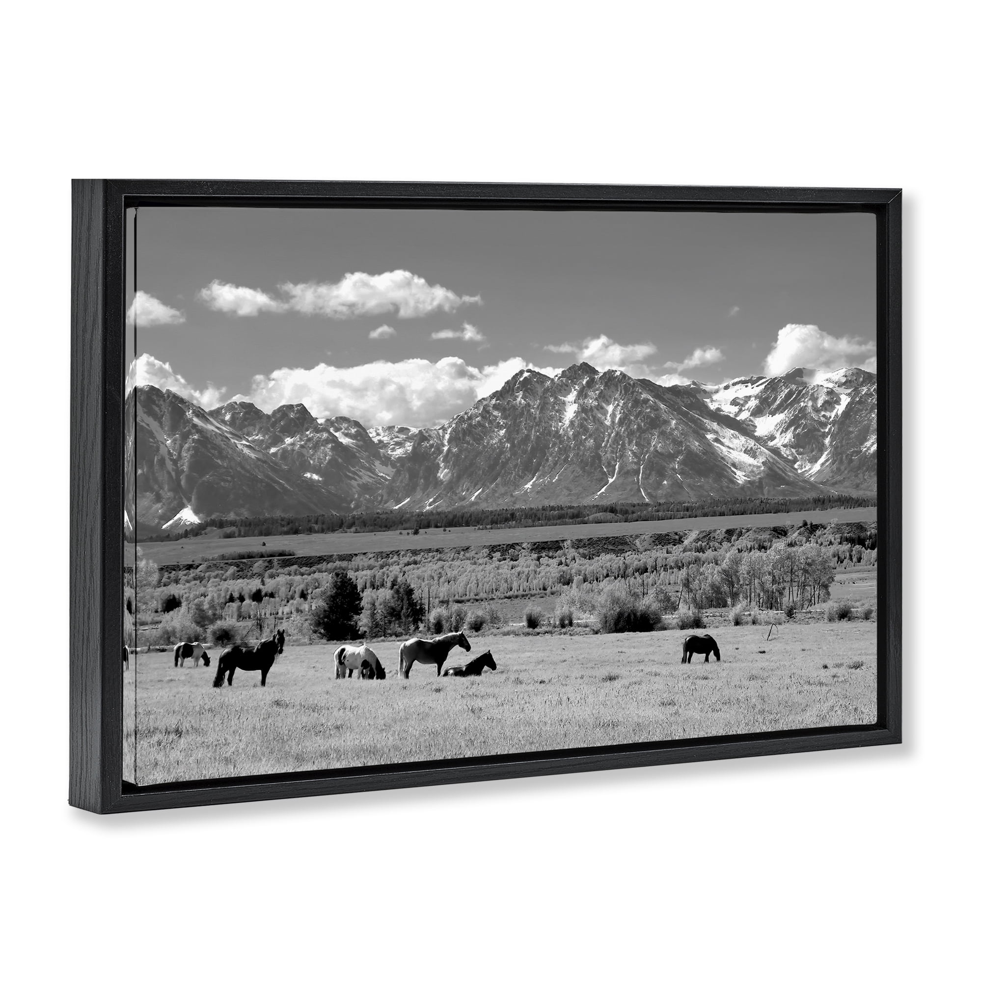 Stupell Industries Wyoming Ranch Horses Grazing Black Framed Floater Canvas Wall Art, design by Steve Toole