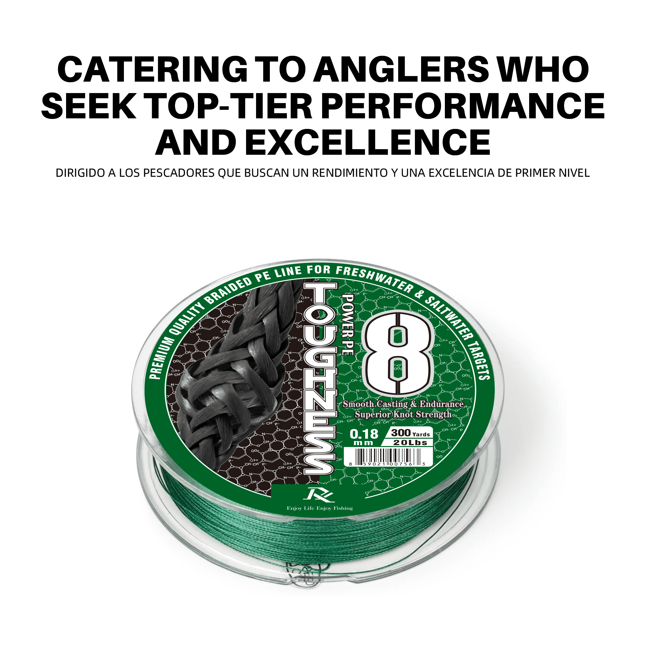 Ray Fishing Toughness 8 Strands Braided Fishing Line - CAST FURTHER & LASTS LONGER – Greater abrasion resistance – Strong knot strength – Smaller Diameter – Fresh and salty (Moss Green, 0.18mm-20Lbs)