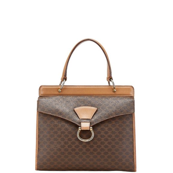 Pre-Owned Celine Macadam handbag in brown leather for women.