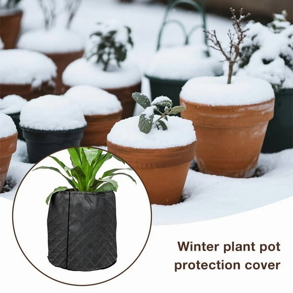 Plant Pot Cover 26"D x 28"H – Black Padded Insulated Pot Wrap with Top Drawstring, Winter Frost Protection for Outdoor Planters