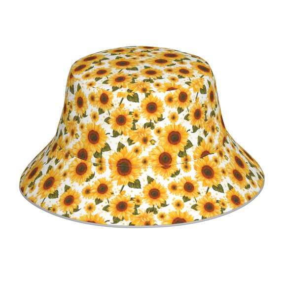 Kll Yellow Polka Dot Sunflower Bucket Hat for Women Men Packable Travel Beach Sun Hat Outdoor Rave Accessories Reflective Fisherman Cap