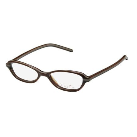New Thalia Serafina Womens/Ladies Cat Eye Full-Rim Brown / White Striped Demo Lens Sleek Popular Style Cat Eye Frame Demo Lenses 45-15-130 Eyeglasses/Glasses