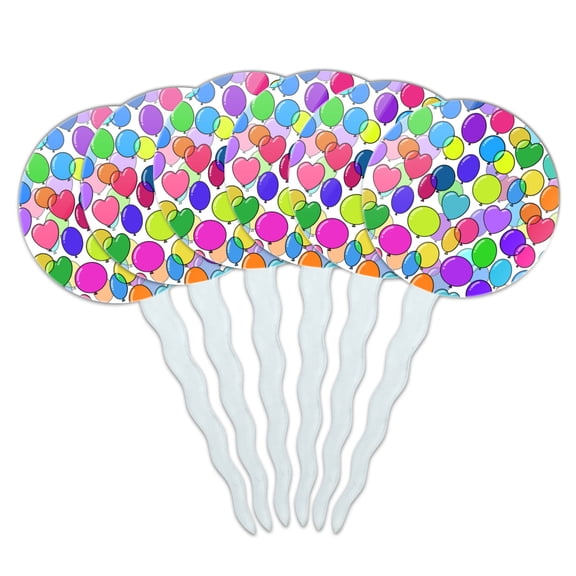 Colorful Balloons Pattern Cupcake Picks Toppers Decoration Set of 6