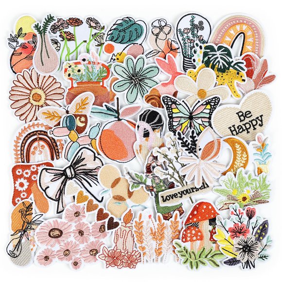 Parches termoadhesivos NICEVINYL de 36 piezas, bordados, estilo vintage boho