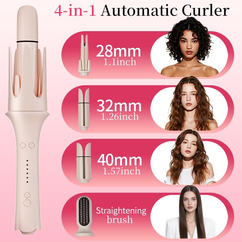 Automatic Hair Curler with 4 Temperature Settings, Auto-Rotating Ceramic Curling Iron with Anti-Tangle & Anti-Scald Design