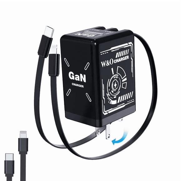 Cargador GaN 4 en 1 Negro 120W con Cables Retráctiles, Accesorio para Ver el Mundial, Portátil para iPhone Samsung