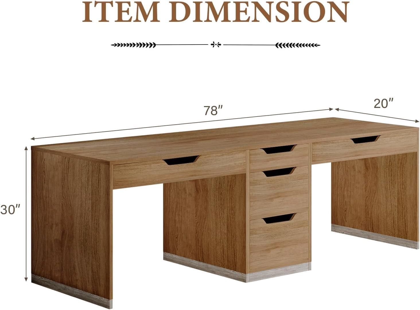 DreamCurship 78 inch Two Person Desk with 5 Drawers, Computer Desk with Storage for 2 People, Home Office Workstation Desk, Modern Writing Table, Brown