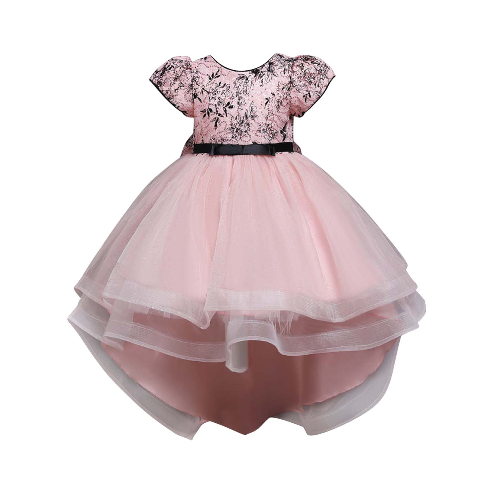 Mikilon Kids Dress Girls Sleeveless Princess Dress Bow Tie Lace Flowers