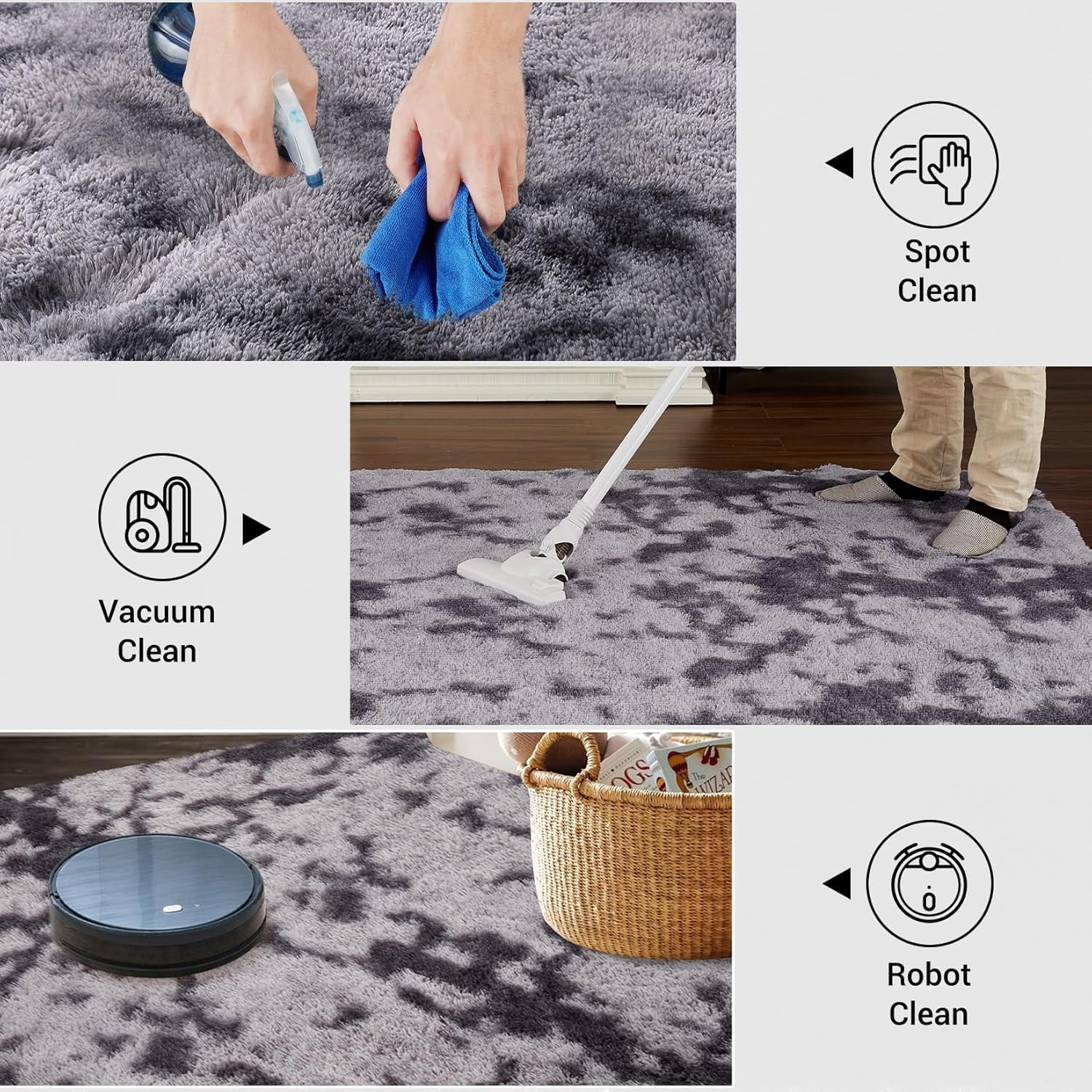 Memoryfield 10' x 13' Area Rug, Tie-Dye Plush Non-Skid Rug, for Bedroom Living Room Nursery, Dark Gray