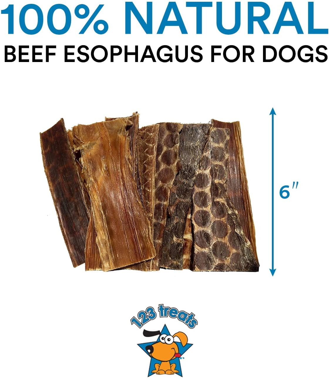 Beef Esophagus Gullet Jerky Dog Chews 6" (25 Count) - Beef Dog Treats by 123 Treats