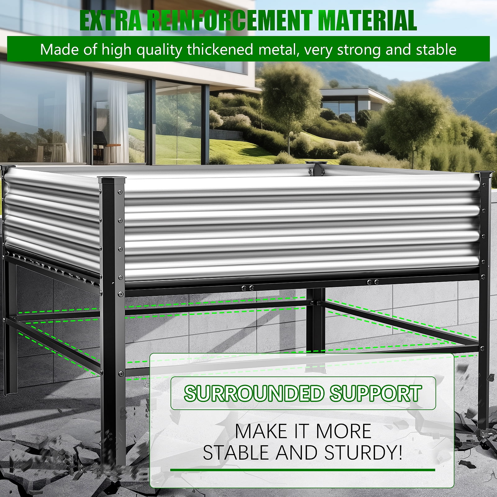 Raised Garden Bed with Legs, 48×48×32in Large Outdoor Metal Galvanized Garden Planting Box,1000lb Capacity for Vegetables Lawn Green Flowers, Fruits, Terrace