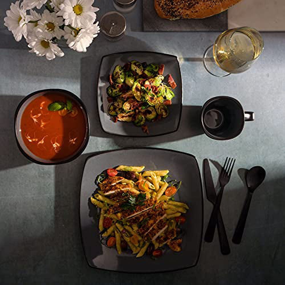 Gibson Soho Lounge Square 16-Piece Dinnerware Set - Eclipse