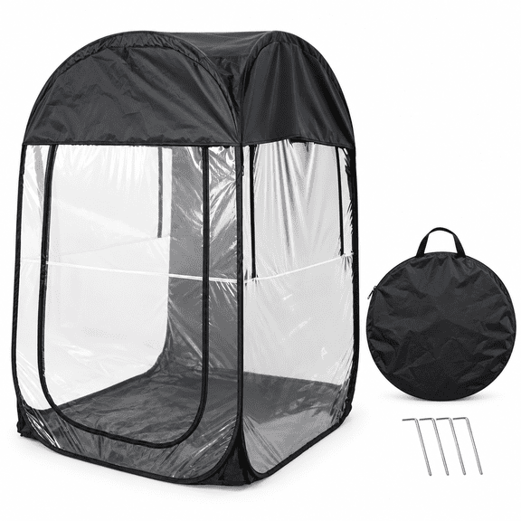 1-Person Pop Up Outdoor Sports Tent with Clear Panels and Fabric Top Cover, 39.4 x 39.4 x 59.1 in, Carry Bag and 4 Stakes, Black