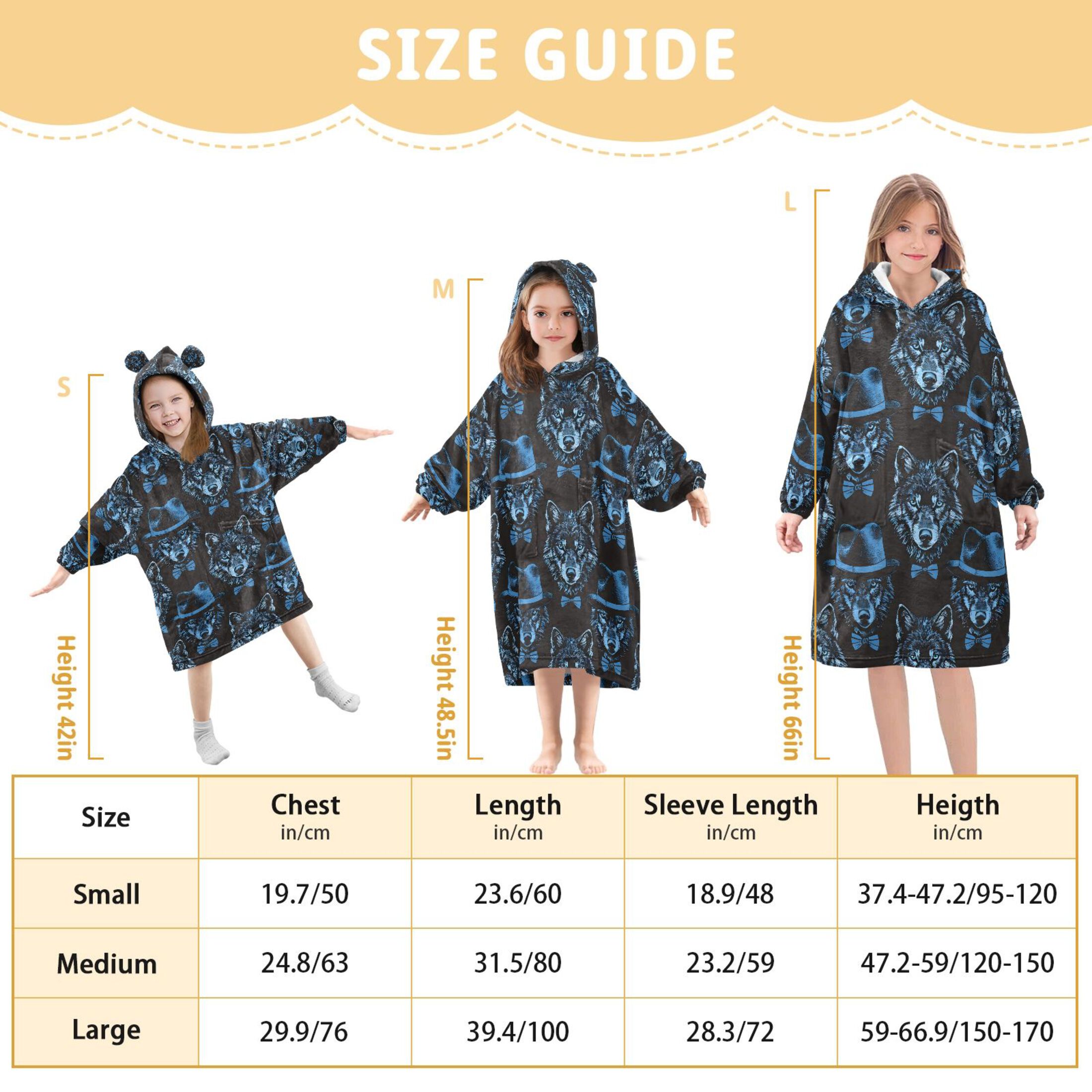 joogoo Blanket Hoodie for Blue Wolf with Hats Oversize Sweatshirt 3-14 YR L