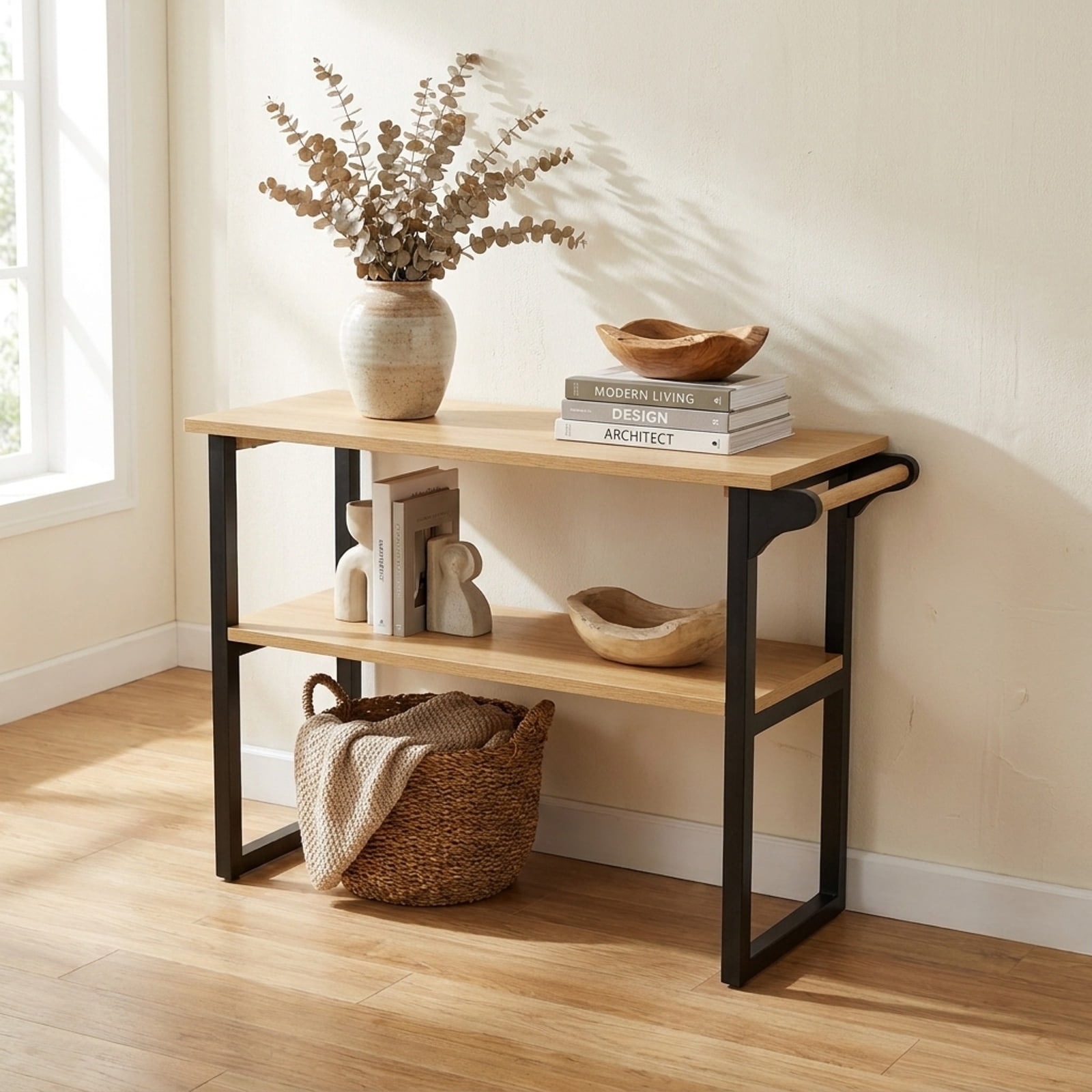 Vebreda Bathroom Towel Rack, 2-Tier Solid Teak Wood Bathroom Shelf with Towel Rack, Solid Wood Construction, 2-Tier Spacious Space