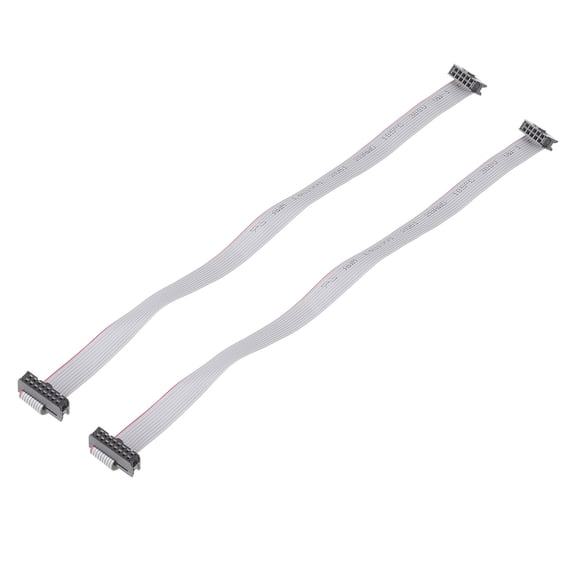 2.54mm Pitch IDC 10 to 16 Pins Dual Female Connector Motherboard Flat Ribbon Cable 30cm 11.8" Grey 2pcs