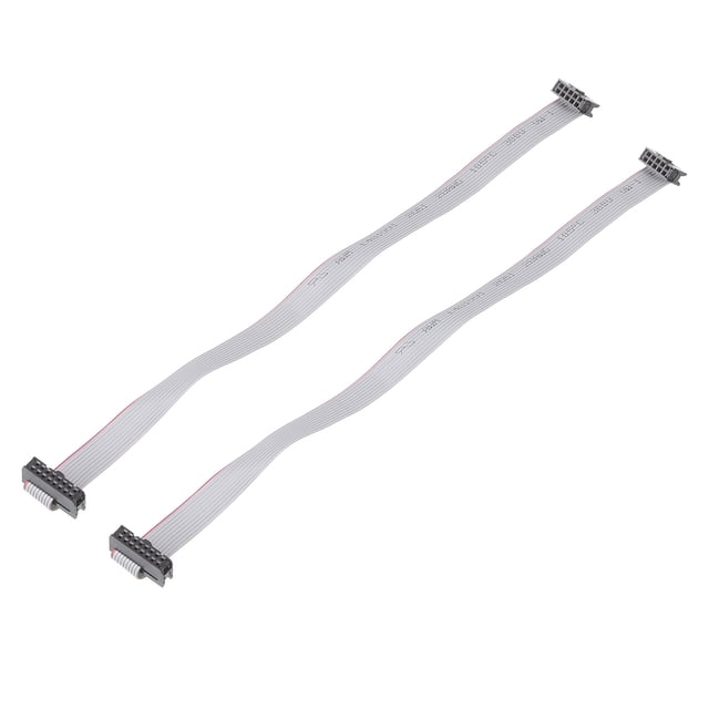 Cable plano de conector dual hembra de 2.54 mm de paso IDC de 10 a 16 pines de 30 cm 11.8" gris 2 piezas