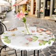thumbnail image 3 of Pink Buds Elastic Fitted Round Table Cover White Flowers Butterfly Waterproof Outdoor Tablecloth for Holiday Party, Picnic, Patio & Dining Fits Tables Up to 55"-60", 3 of 8