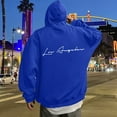thumbnail image 2 of Luwomo Womens' Casual Hoodies Hoodies Letter Graphic Print Long Sleeve Hooded Sweatshirt Everyday Loose Fit Pullover Lady Blouses Blue,3XL, 2 of 6