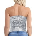 thumbnail image 5 of Women Sparkly Sequins Crop Tube Top Strapless Off Shoulder Metallic Wrap Chest Stretchy Bandeau Party Clubwear, 5 of 9