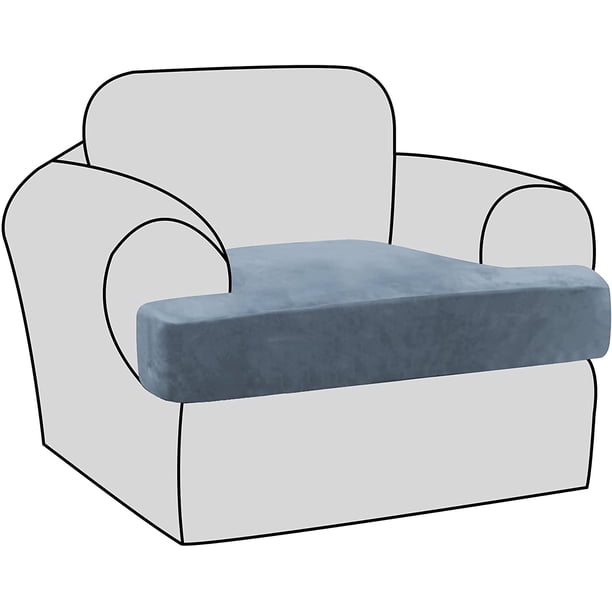 Fundas de cojín en T de terciopelo elástico de 2 piezas Fundas de cojín de sofá individuales para 2 fundas de cojín de asiento de sofá para fundas de cojín de asiento de sofá con bandas elásticas, GreyStone Blue1 cojín sillón