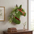 thumbnail image 6 of 17.7in Christmas Horse Head Wreath Front Door Hanging Decor Artificial Grass with Ribbon for Porch, 6 of 8