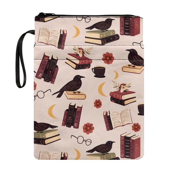 HELLHERO Crow Book Pattern Book Lovers Gift Book Cover Sleeve Pouch, 11.4 Inch X 8.66 Inch Polyester Easy Carry Book Case Book Cover Carrying Case Book Carrying Case