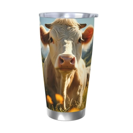 

Uemuo Sunflower Cow Pasture Print Travel Coffee Mug 20oz Double-walled Car Cup Stainless Steel Insulated Tumbler Leak-proof Travel Cup Reusable Straw Car Cup-Without Straw